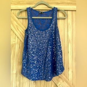Blue Sequence and Lace Tank Top